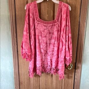 The brand Democracy Pink Blouse with Embellished Sleeves